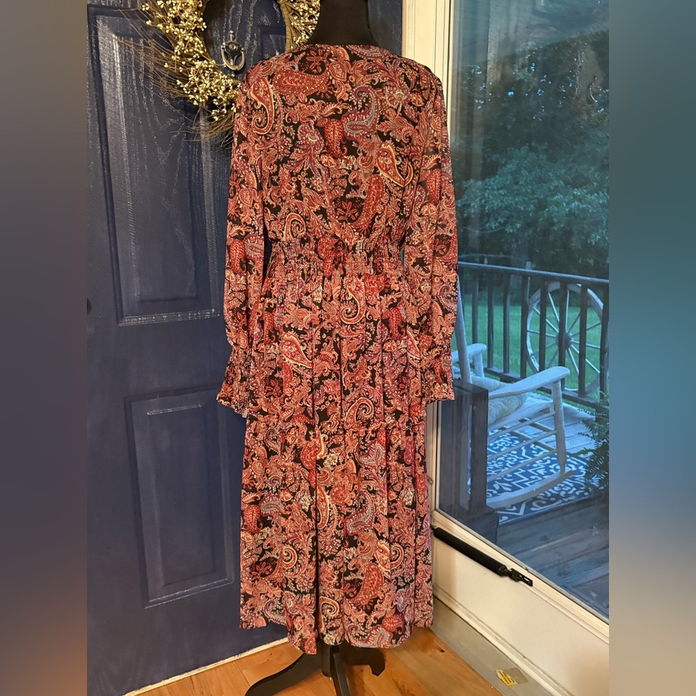 JUST TAYLOR Women’s Long Sleeve Maxi Fit Flare Paisley Boho Lined Size L NWT - Picture 4 of 14